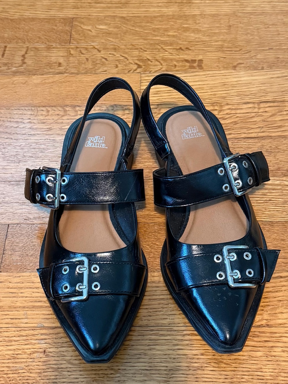 wild fable Black Pointed Buckle Slingbacks with Strap Detail